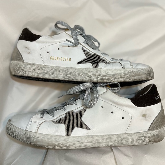GOLDEN GOOSE Deluxe Brand Superstar Zebra-Striped Star Sneakers Size 9.5 - Picture 12 of 14